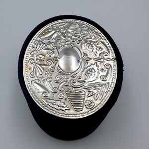 1990 Godinger Silver Art Co Navy Blue‎ Velvet Trinket Jewelry Box Oval Ornate 4"